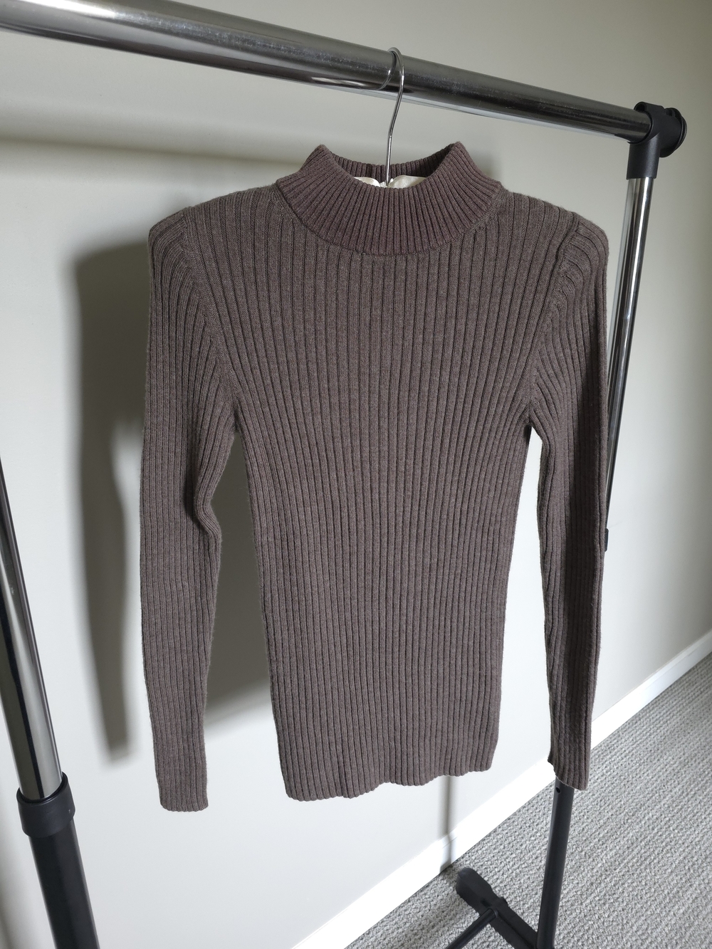 Ribbed Woolen Mock Neck Sweater